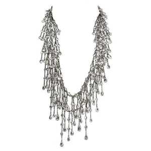 Multi Strand Cascade Swarovski Crystal Long Silver Necklace