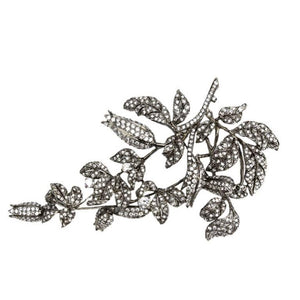 Faux Diamond Tremblant Lily of the Valley Flower Silver Runway Brooch Pin