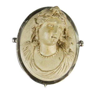 Victorian Lava Cameo Hand Carved in High Relief Brooch Pin