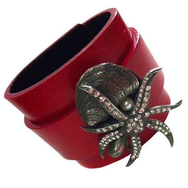 CZ Starfish Leather Cuff Bracelet
