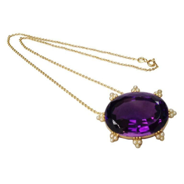 Art Deco Amethyst Pearl Gold Necklace
