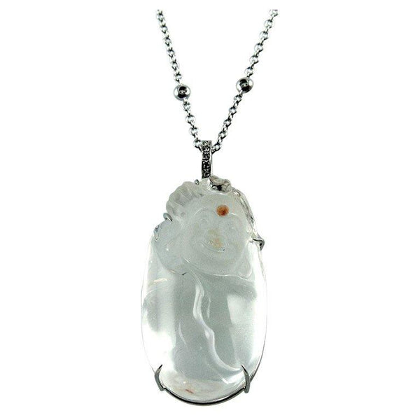 Laughing Buddha Crystal and Diamond Gold Statement Pendant Necklace