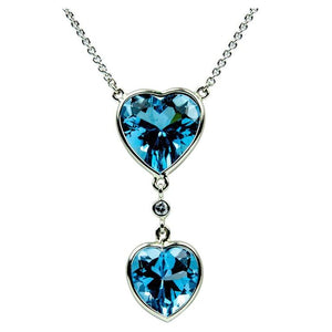 Beautiful Blue Topaz Double Heart Gold Pendant Necklace