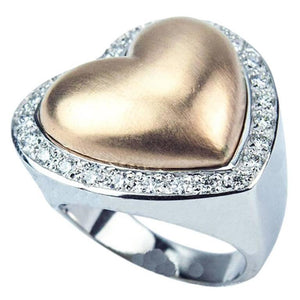 Beautiful Heart Within a Heart Diamond Gold Runway Ring