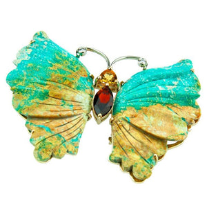 Beautiful Turquoise Gold Butterfly Statement Brooch Pin Pendant
