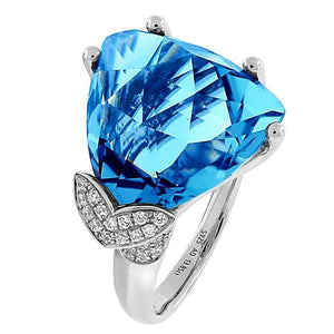Swiss Blue Topaz Diamond Gold Ring