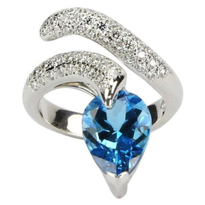 Swiss Blue Topaz Diamond White Gold Snake Statement Ring
