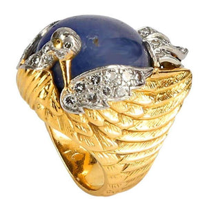 Sapphire Diamond Gold Phoenix Statement Ring