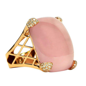 65 Carat Rose Quartz Diamond Gold Statement Ring
