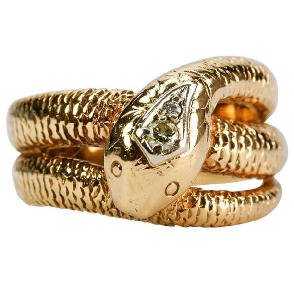 Art Deco Diamond Gold Snake Ring