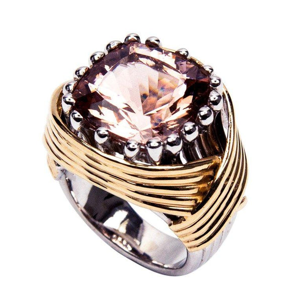 Coach House 10.65 Carat Solitaire Cushion Pink Morganite Gold Statement Ring