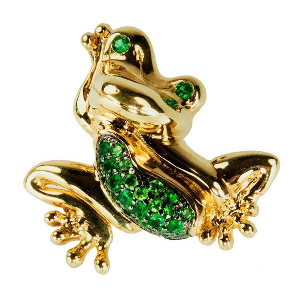 Whimsical Tsavorite Garnet Gold Frog Brooch Pin