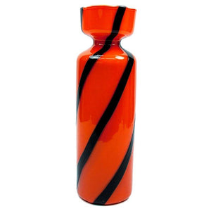 Dramatic Mid-Century Modern Murano Glass Vase Orange Deep Purple Stripes