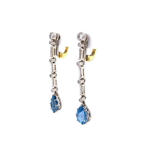 Aquamarine and Diamond Platinum Drop Earrings Estate Fine Jewelry