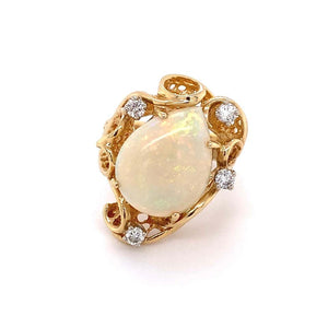 3.75 Carat Pear Shape Australian White Opal Cocktail Ring Estate Fine Jewelry