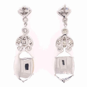 7.40 Carat White Opal and Diamond Drop Gold Earrings Estate Fine Jewelry