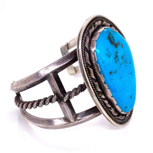 Native American Navajo Turquoise 925 Silver Cuff Bracelet Estate Fine Jewelry