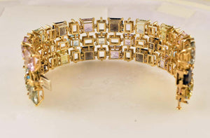 Blue Topaz Quartz Amethyst and Diamond Tony Duquette Gold Bracelet Fine Jewelry