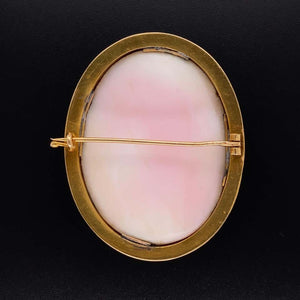 Antique Hand Carved Pink Coral Cameo Gold Brooch Pin Estate Fine Jewelry