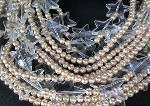 Designer Multi Strand Faux Pearl Lucite Crystal Star Necklace Courrèges