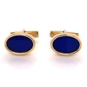 Stylish Classic Blue Lapis Lazuli Gold Cufflinks Estate Fine Jewelry