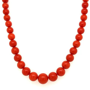 Natural Red Coral Bead and Gold Clasp Necklace