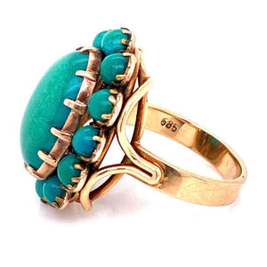 Beautiful Large Turquoise Cluster Gold Statement Ring Fine Estate Jewelry