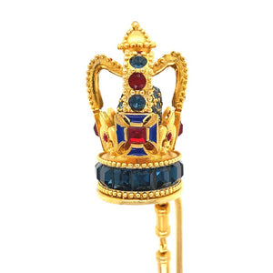 Designer Signed Dolce & Gabbana Ornate Crystal Golden Crown Jabot Pin