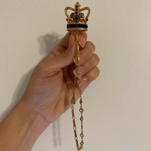 Designer Signed Dolce & Gabbana Ornate Crystal Golden Crown Jabot Pin