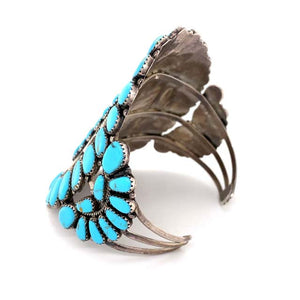Sterling Native American Zuni Old Pawn Turquoise Inlay Cuff Bracelet