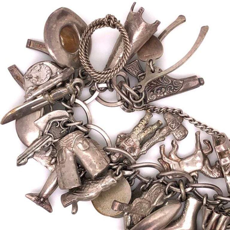 Vintage 50 Piece Sterling Silver Charm Bracelet Great Estate Jewelry F -  Coach Luxury