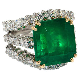 Magnificent 9.81 Carat Emerald and Diamond Gold Ring