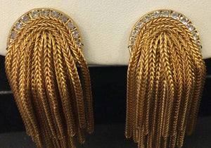 Designer Signed FRANCOISE MONTAGUE Golden Crystal Dangle Clip On Earrings