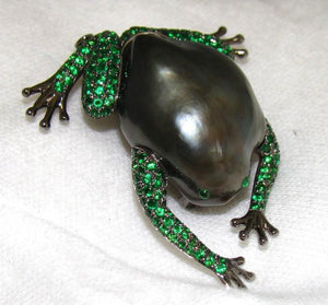 Tahitian South Sea Pearl Tsavorite Garnet Gold Frog Statement Brooch Pin