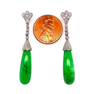 Turquoise and Diamond Platinum Art Deco Style Drop Earrings Fine Estate Jewelry