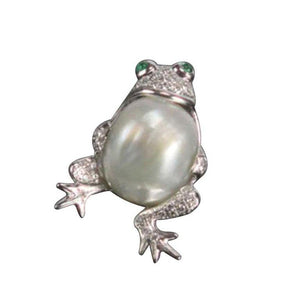South Sea Pearl Diamond Gold Frog Brooch Pin