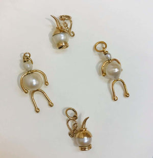 Four Articulated Gold Pearl Retro Charms Estate Find