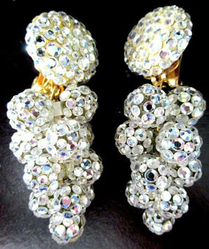 Vintage Designer Signed James Arpad Crystal Bead Dangle Clip-on Earrings