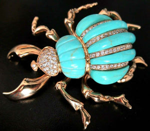 Vintage Designer Signed Turquoise Scarab Beetle Brooch Pin