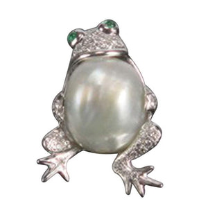 South Sea Pearl Diamond Gold Frog Brooch Pin