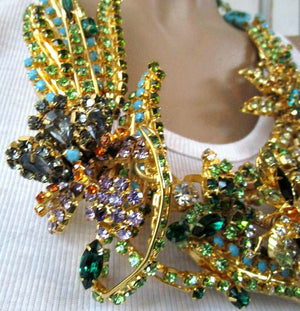 Designer Signed Ken Morrison Rare Vintage Crystal Bumble Bee Garden Necklace