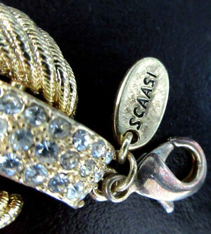 Signed SCASSI Designer Golden Rope Link Crystal Necklace