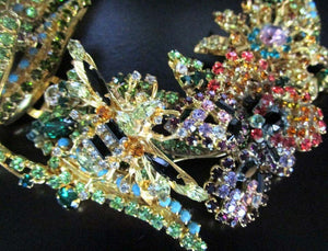 Designer Signed Ken Morrison Rare Vintage Crystal Bumble Bee Garden Necklace