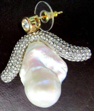 Genuine Freeform Pearl and Sparkling Ice Crystal Drop Earrings