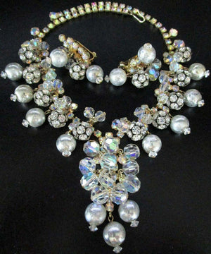 Designer Juliana Rhinestone Balls Crystal and Silver Beads Necklace and Earrings
