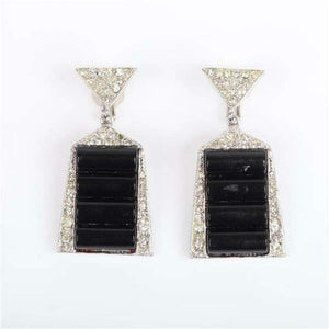 Black Lucite Rhinestone Art Deco Style Necklace and Earring Set by Kenneth Lane