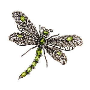 Stunning Dragonfly Peridot CZ Sterling Silver Tremblant Articulated Brooch Pin