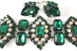 Designer Lawrence Vrba Vintage Emerald Green Rhinestone CZ Bracelet and Earrings