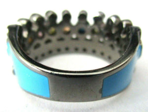 Designer Matthew Campbell Laurenza Blue Enamel Gem Sterling Silver Crown Ring