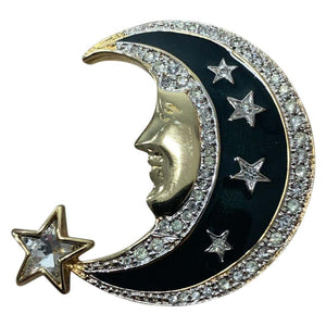 Vintage Butler and Wilson Enamel Crescent Moon and Stars Brooch Pin
